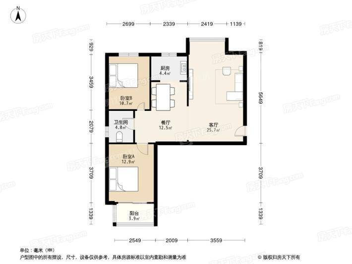 御景阁-富瀛苏园南区2室2厅1卫106㎡