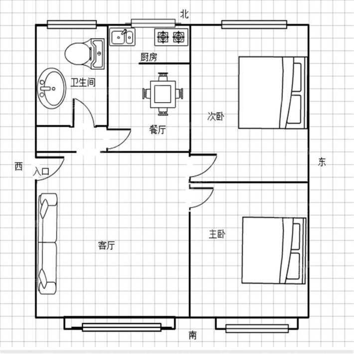 双大公司家属楼2室2厅1卫84㎡