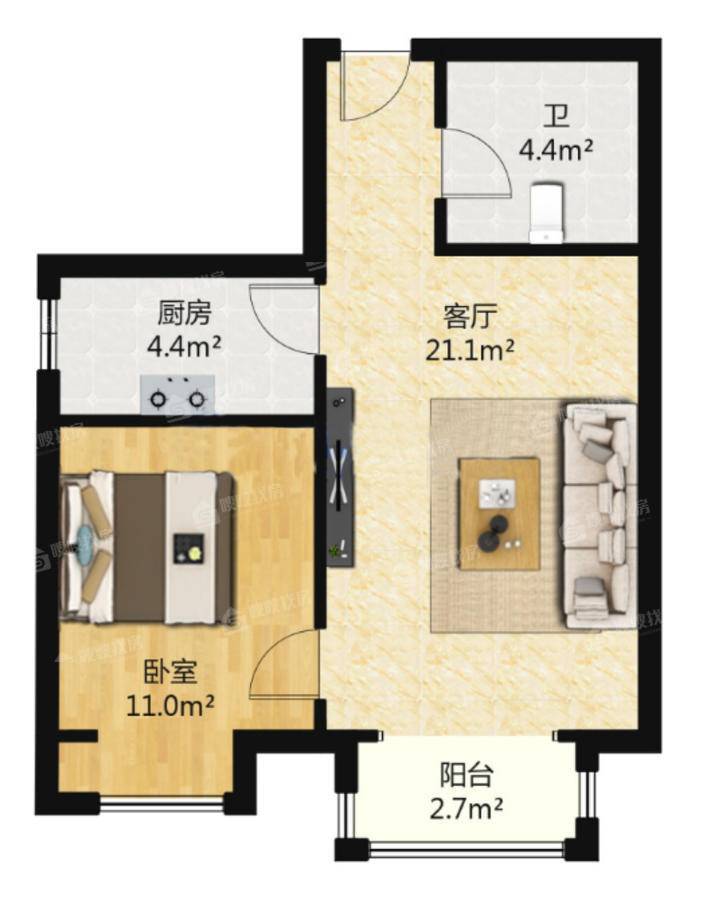 安联青年城1室2厅1卫63㎡