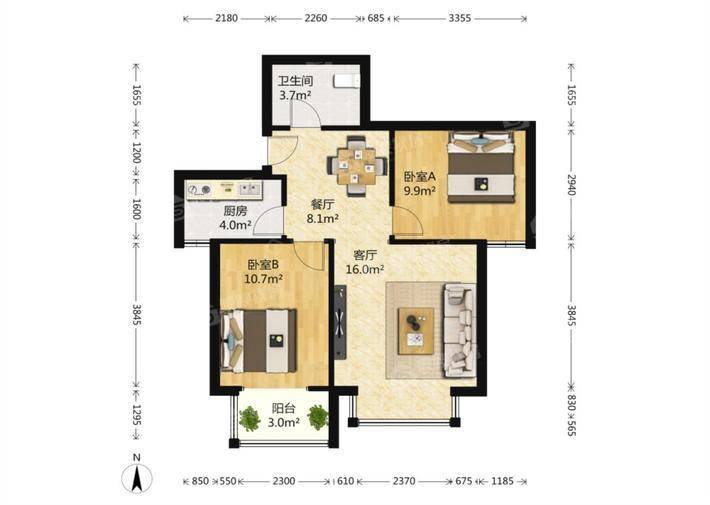 天洲沁园2室2厅1卫82㎡