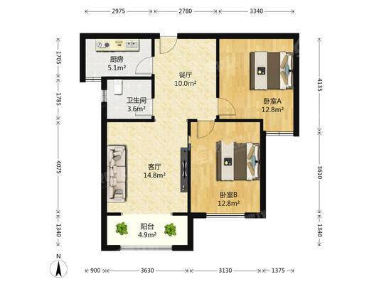 汇君城E区2室2厅1卫87㎡