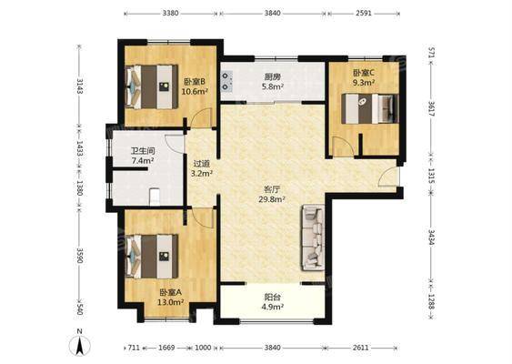 东胜紫御府4号地3室2厅2卫118㎡