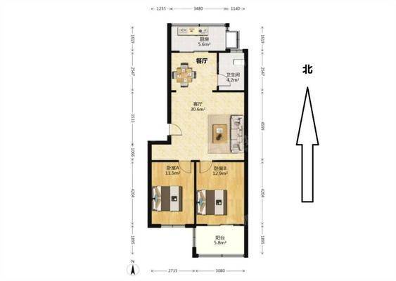 850厂宿舍2室2厅1卫87㎡