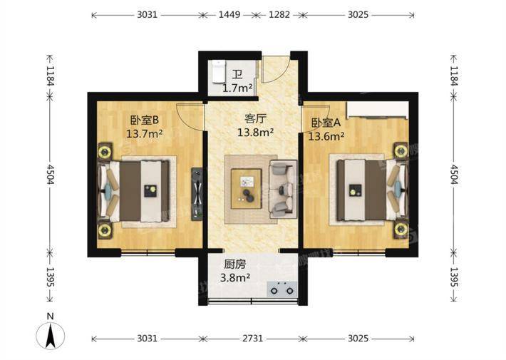 东苑小区北院（槐北路392号）2室1厅1卫60㎡