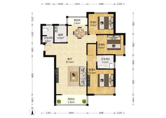 简筑3室2厅1卫133㎡