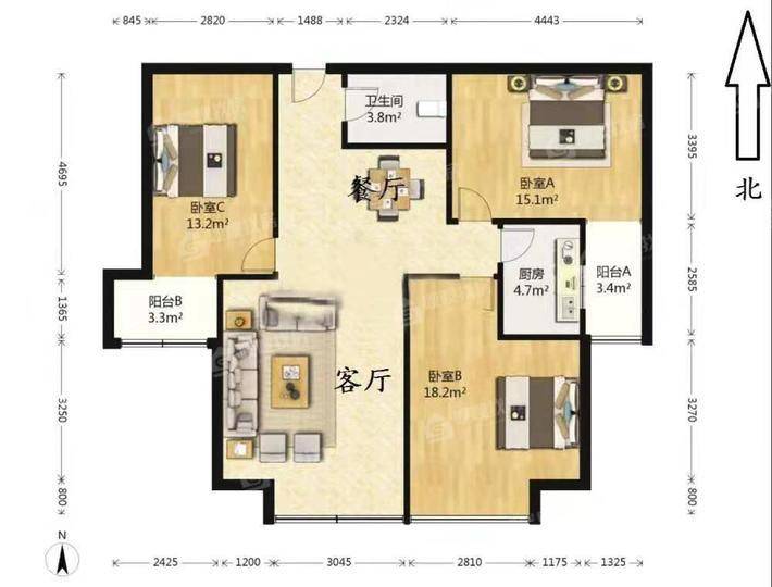 冠城3室2厅2卫123㎡