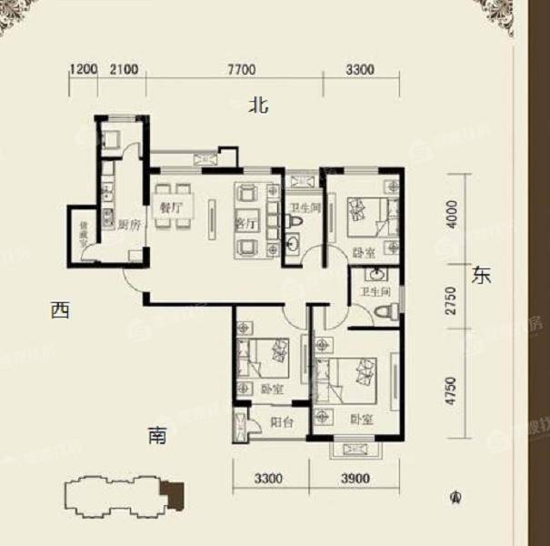 万泰丽景西区3室2厅2卫148㎡