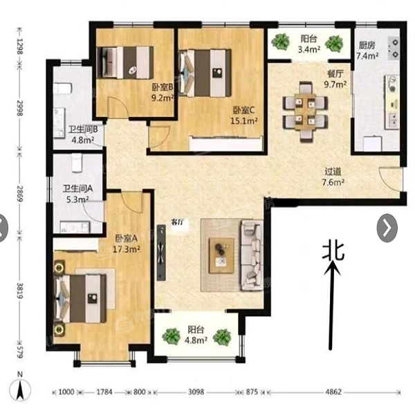 北郡小区（B区）3室2厅2卫143㎡