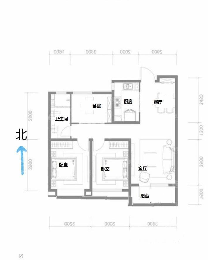 融创裕华壹号3室2厅1卫104㎡