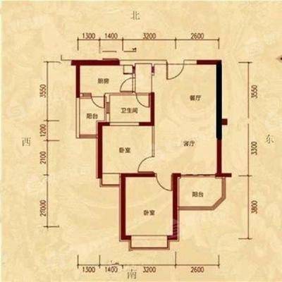 恒大城（商品房）2室2厅1卫93㎡