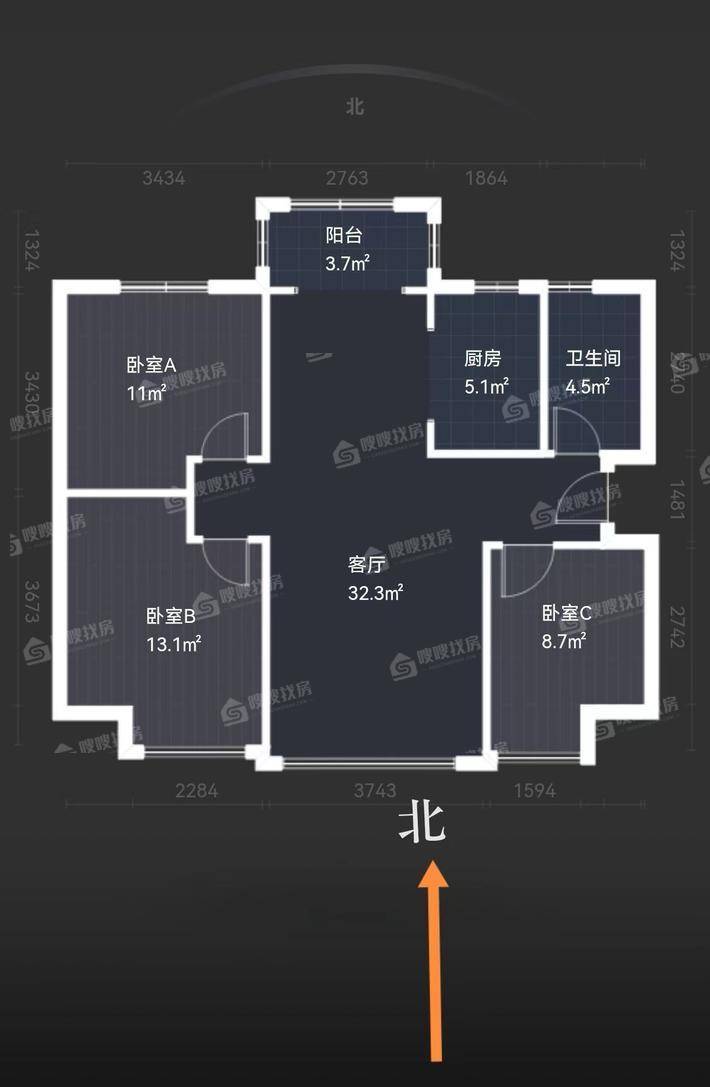 同祥城（A、B区）3室2厅1卫111㎡