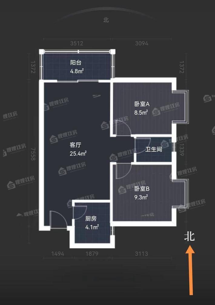 同祥城（A、B区）2室2厅1卫74㎡