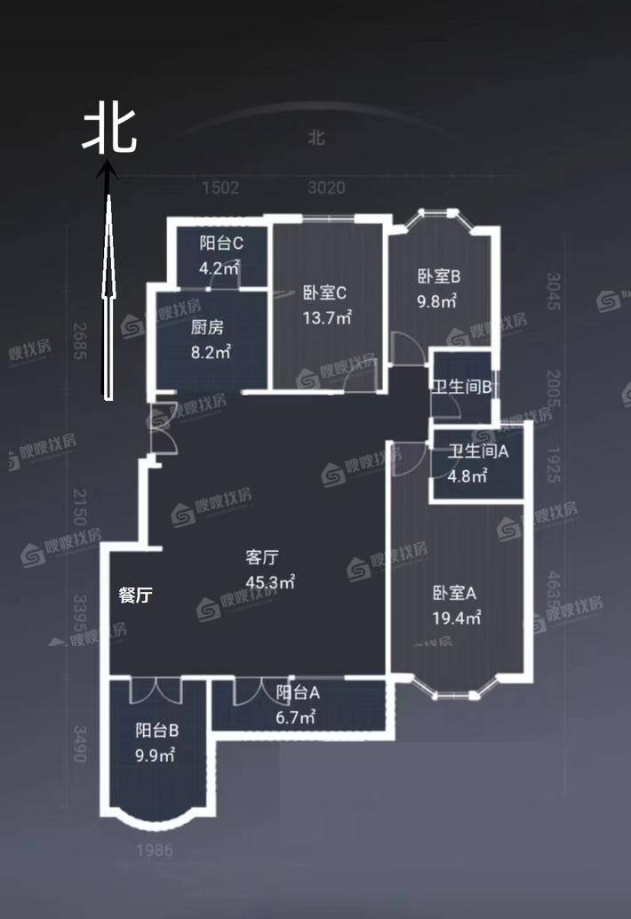 天山国宾一号3室2厅3卫148㎡