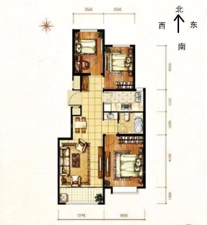 天成名著三期3室2厅1卫101㎡