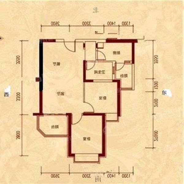 恒大城（商品房）2室2厅1卫93㎡