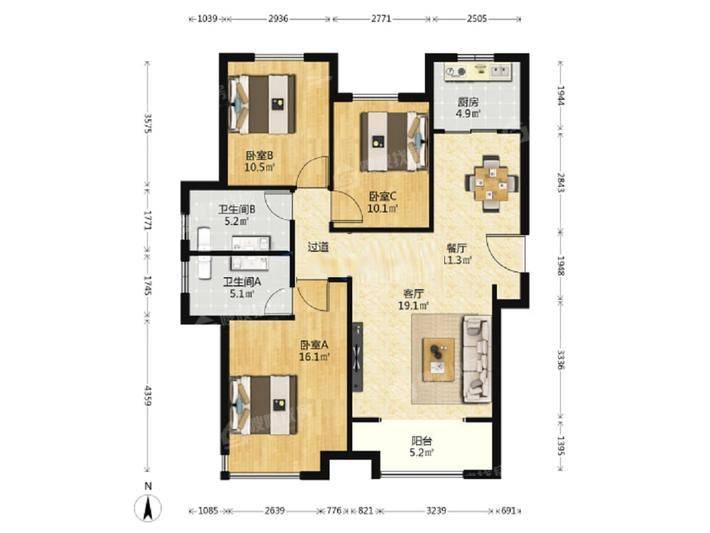 想象国际南区3室2厅2卫128㎡