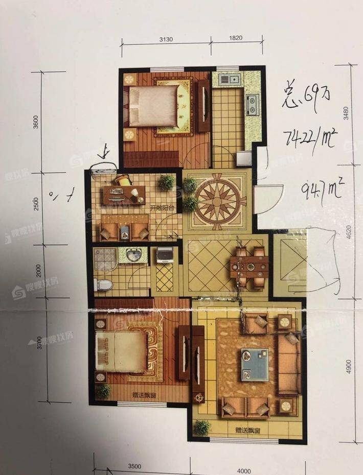 天成明月洲3室2厅1卫94㎡