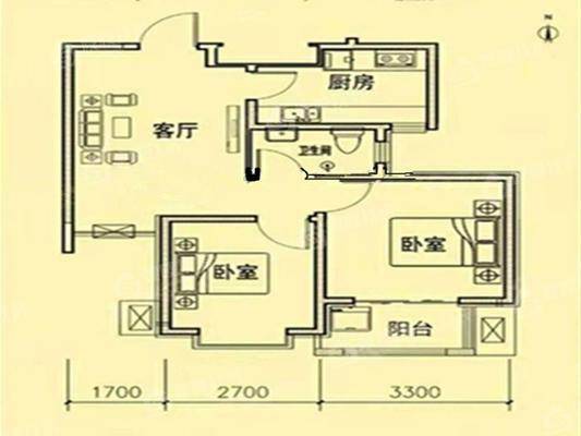 凤凰城（B区）2室2厅1卫70㎡