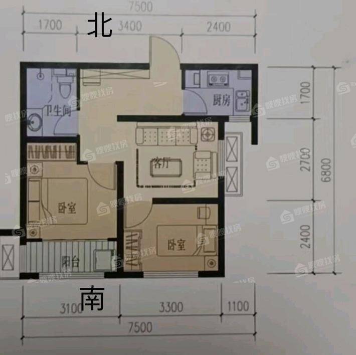 新城悦隽风华2室1厅1卫61㎡
