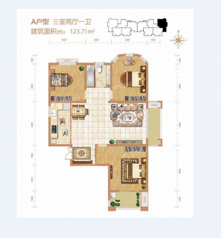 紫晶悦城（7号地）3室2厅2卫124㎡