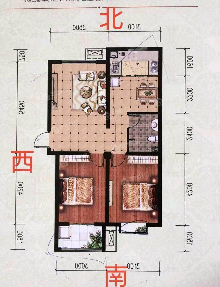 印象青城2室2厅1卫93㎡