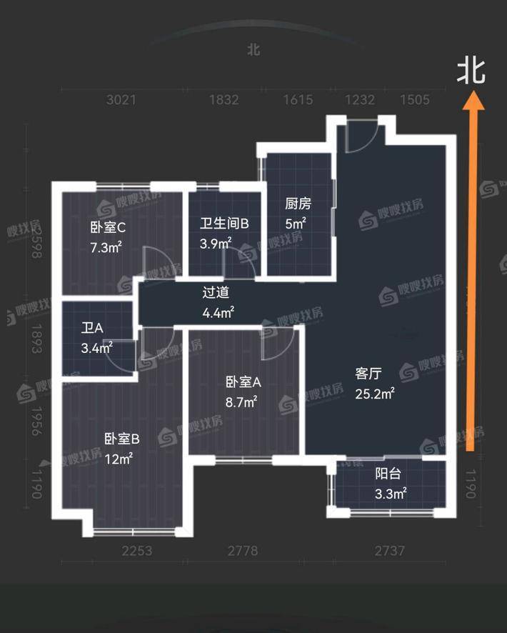 富力城B区3室2厅1卫108㎡