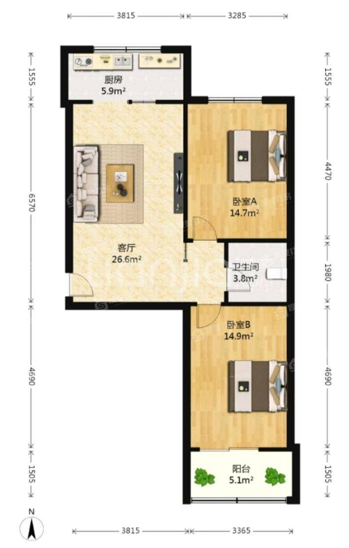 市委宿舍2室1厅1卫85㎡