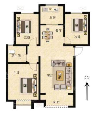 天洲视界城3室2厅2卫121㎡