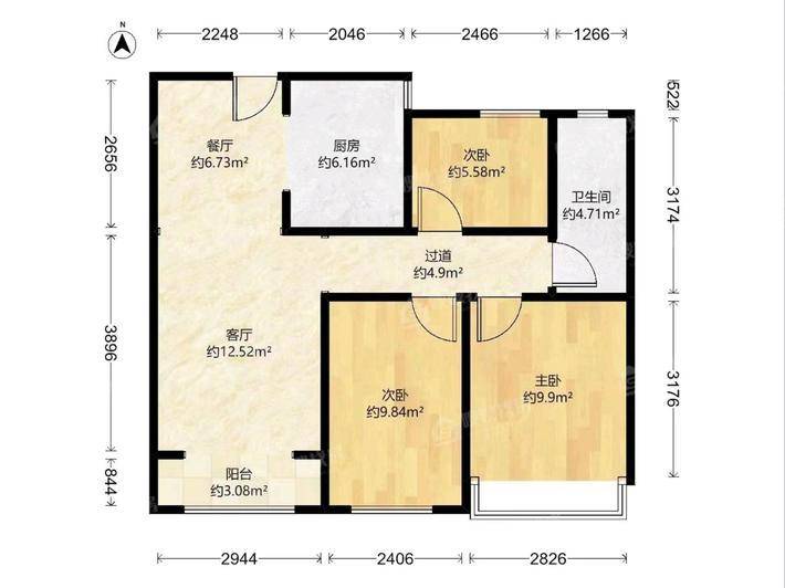 融创中心9号臻瑞园3室2厅1卫107㎡