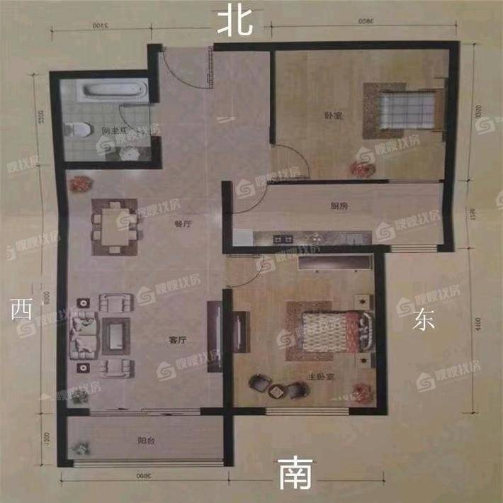 天成郡府西区2室2厅1卫92㎡