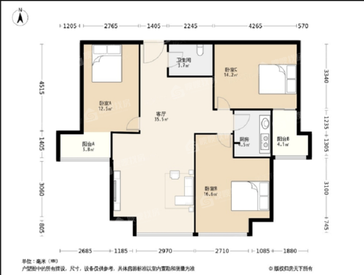 冠城3室2厅1卫121㎡