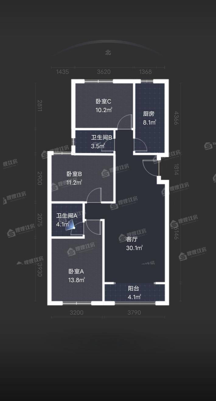 傲湖小区3室2厅1卫124㎡