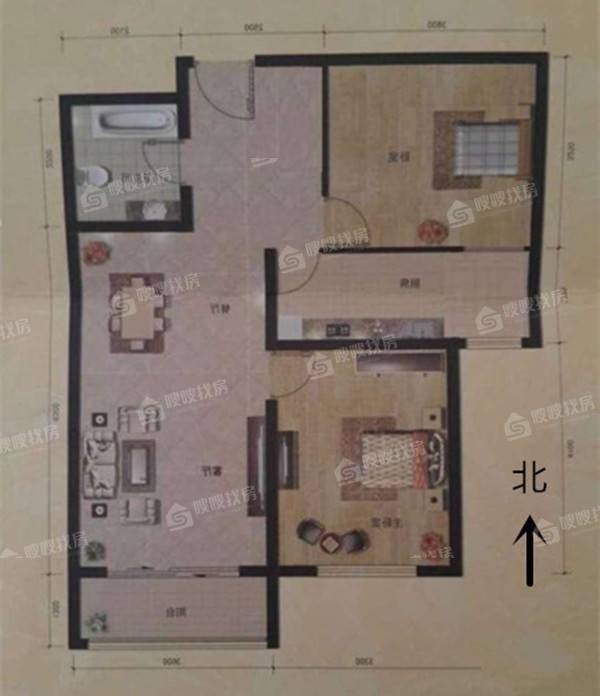 天成郡府西区2室2厅1卫89㎡
