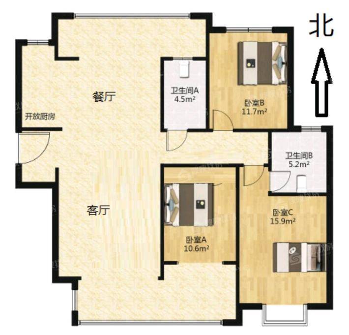 盛邦花园六区3室2厅2卫137㎡