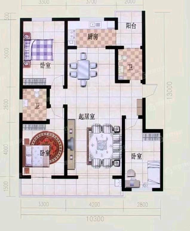 孔雀城B区3室2厅2卫134㎡