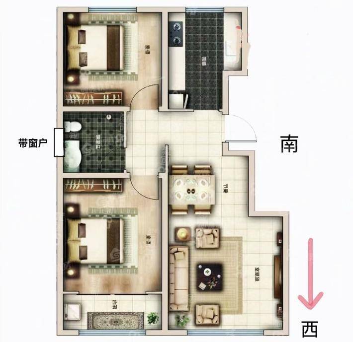运河樾府2室2厅1卫90㎡