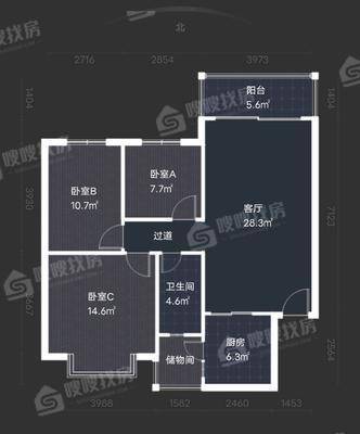 恒大御景半岛3室2厅1卫117㎡