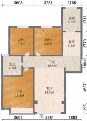 禧福荷堂A区3室2厅1卫114㎡