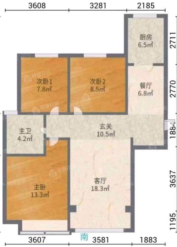 禧福荷堂A区3室2厅1卫114㎡