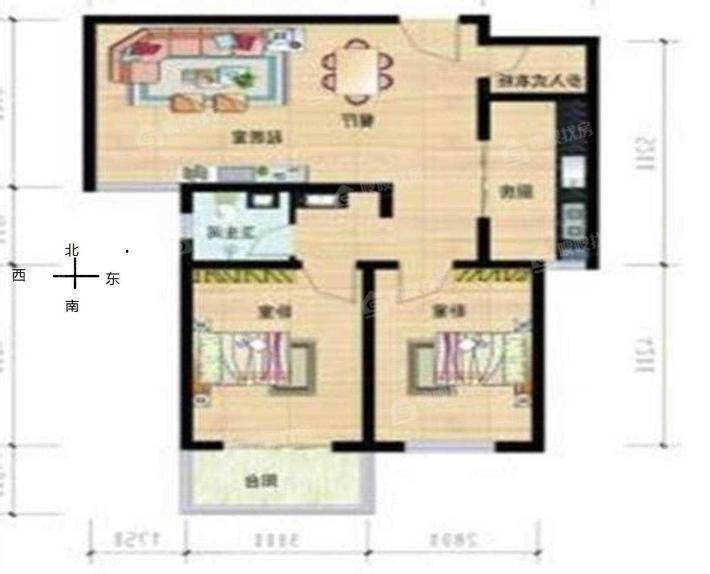 凤凰城（A区）2室2厅1卫90㎡