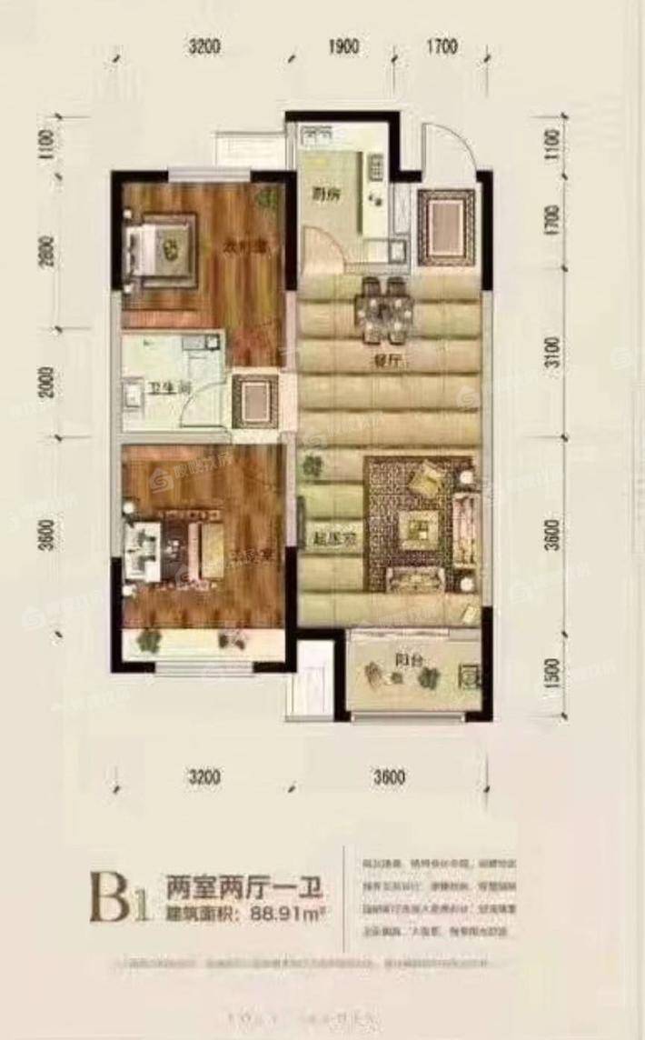 保利花园2室2厅1卫89㎡