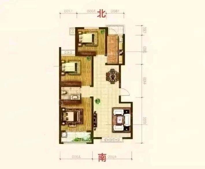 龙岸清华3室2厅1卫120㎡