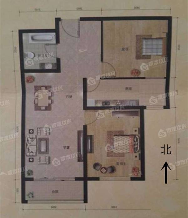 天成郡府西区2室2厅1卫92㎡