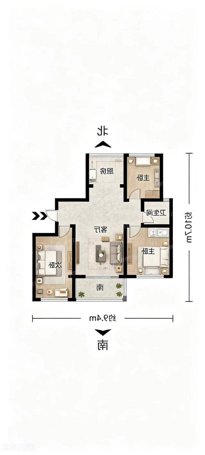 海韵小区中区3室2厅1卫102㎡