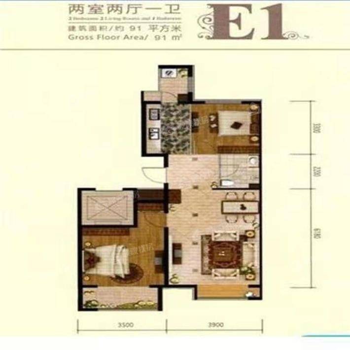 皇家壹里（A区）2室2厅1卫91㎡