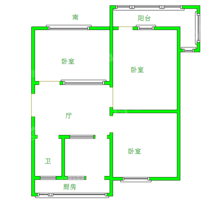 铁路三角线3室1厅1卫75㎡