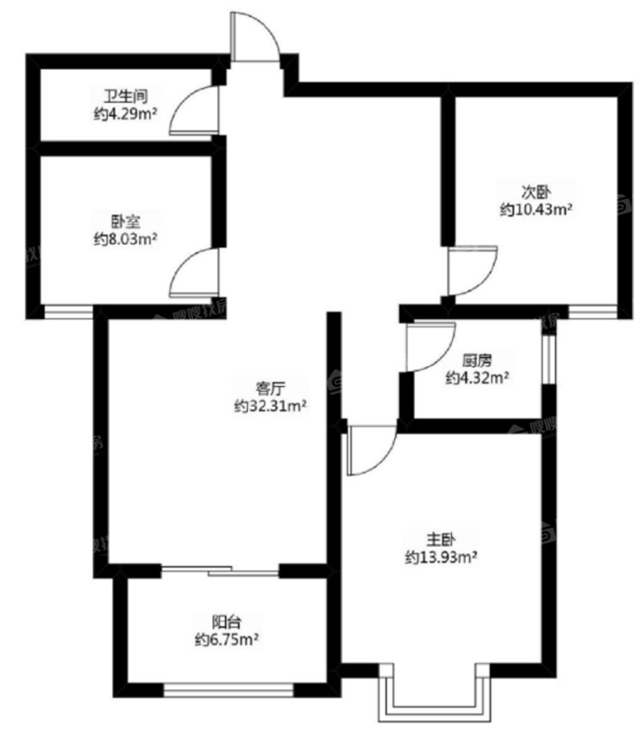 龙岸清华3室2厅1卫113㎡