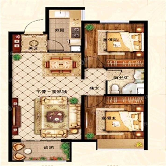 天成明月洲东区2室2厅1卫90㎡