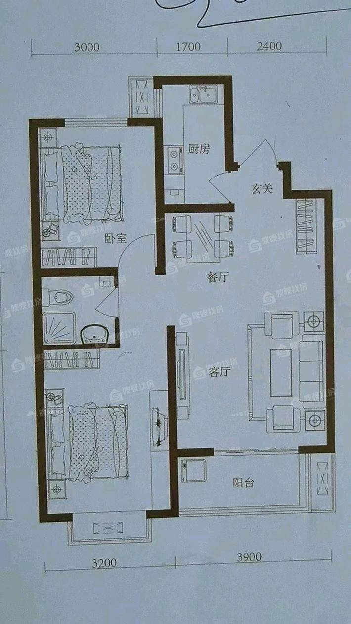 龙岸清华2室2厅1卫85㎡