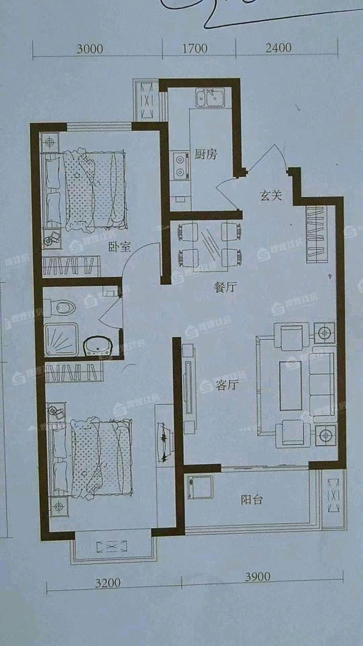 龙岸清华2室2厅1卫85㎡